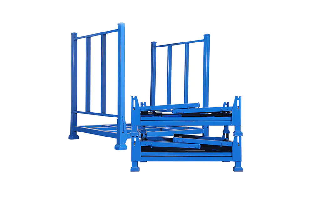 Foldable stack rack with upright and collapsed frames for return transport