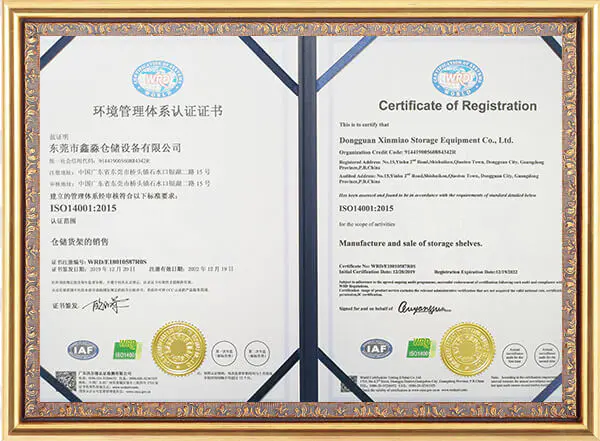 ISO Certificate of registration