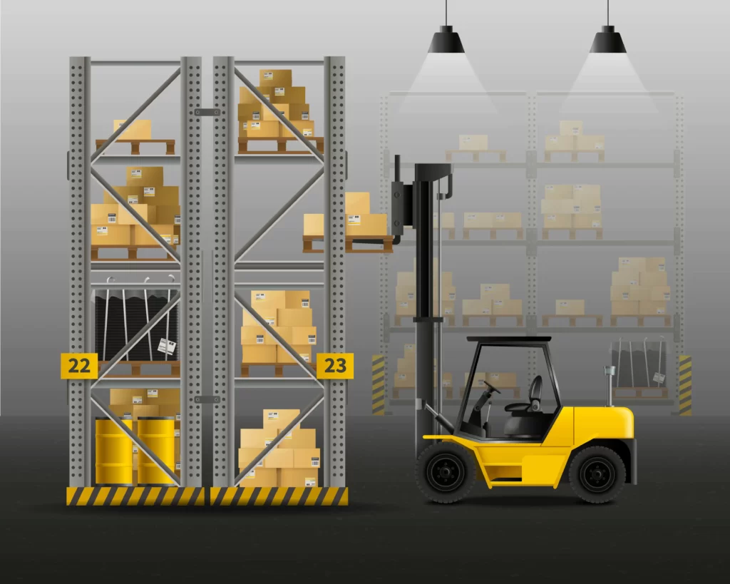 Forklift to put the goods on the racks