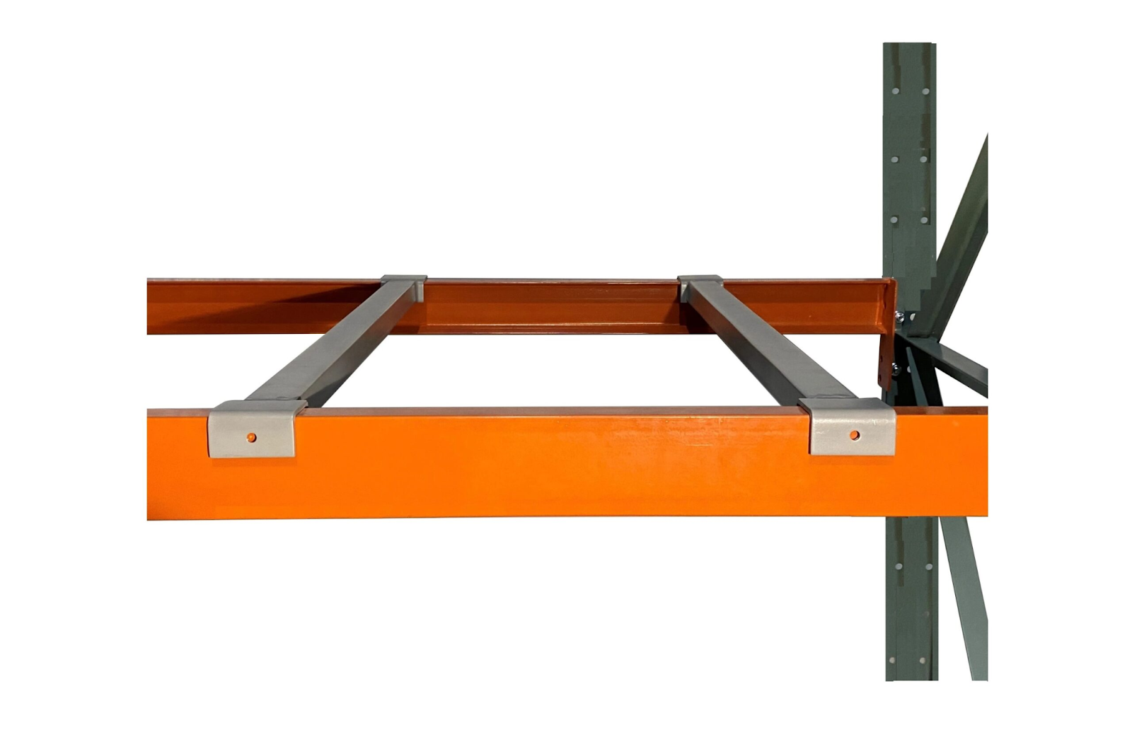 Pallet rack cross-beam and row spacer connection diagram