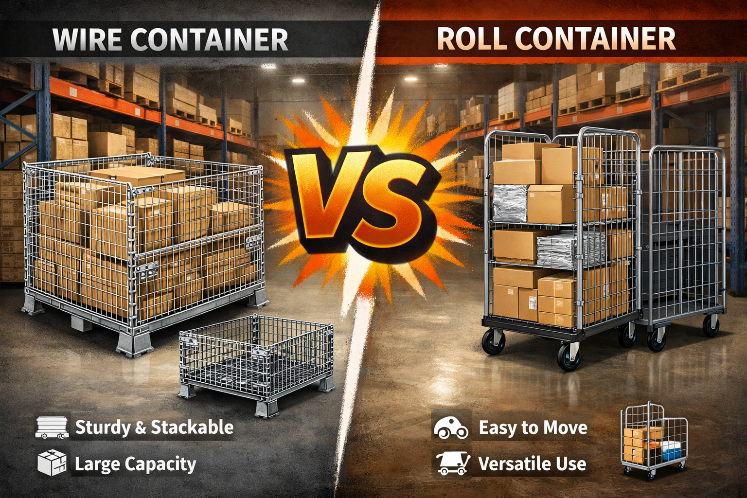 Wire Container vs Roll Container