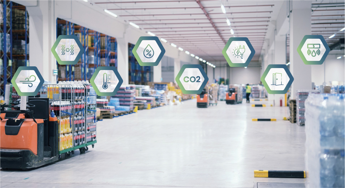 Smart warehouse aisle with monitoring and safety controls